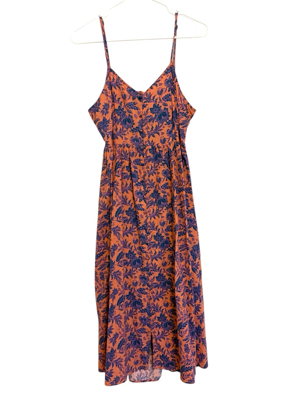 2/$30 Universal Thread Floral Midi Dress Medium Coral Blue Boho Pockets